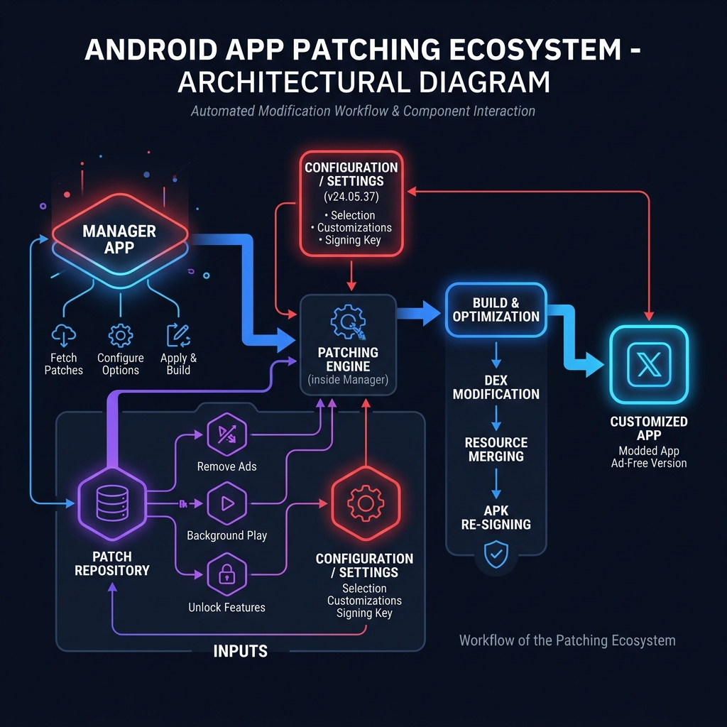 Diagramme de l'écosystème de patchs ReVanced